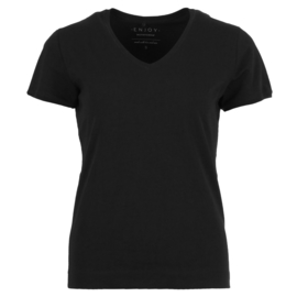 T-shirt V-hals Enjoy womenswear - ZWART