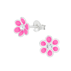 Bloem roze kristal | 925 Sterling Zilver | Kinderoorbellen