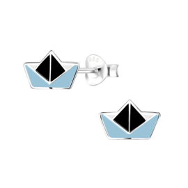 Origami boot blauw | 925 Sterling Zilver | Kinderoorbellen