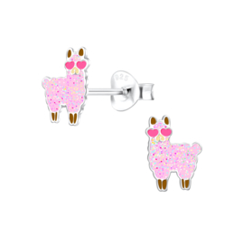 Lama roze glitter zonnebril | 925 Sterling Zilver | Kinderoorbellen