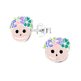 Skull bloemen paars | 925 Sterling Zilver | Kinderoorbellen