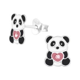 Panda roze hart | 925 Sterling Zilver | Kinderoorbellen