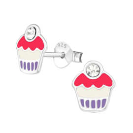 Cupcake roze/paars | 925 Sterling Zilver | Kinderoorbellen