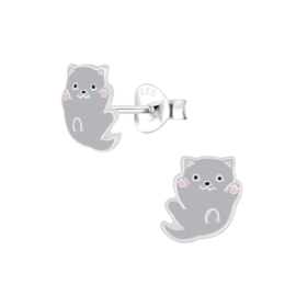 Kitten grijs | 925 Sterling Zilver | Kinderoorbellen