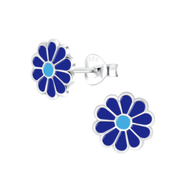 Bloem blauw | 925 Sterling Zilver | Kinderoorbellen