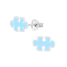 Puzzelstuk blauw | 925 Sterling Zilver | Kinderoorbellen