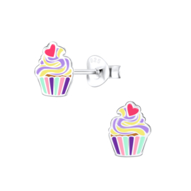 Cupcake paars | 925 Sterling Zilver | Kinderoorbellen