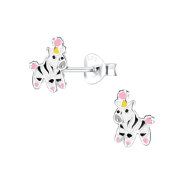 Zebra feesthoed roze | 925 Sterling Zilver | Kinderoorbellen