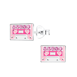 Cassette band roze | 925 Sterling Zilver | Kinderoorbellen