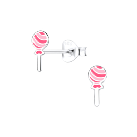 Lolly roze gestreept | 925 Sterling Zilver | Kinderoorbellen