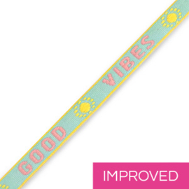 Lint met tekst per meter | Good Vibes | Turquoise-pink-yellow