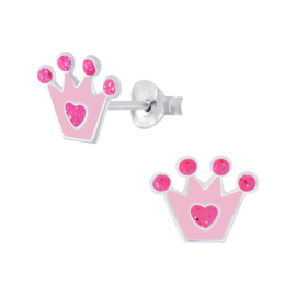 Kroon licht roze | 925 Sterling Zilver | Kinderoorbellen