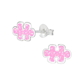 Puzzelstuk roze | 925 Sterling Zilver | Kinderoorbellen