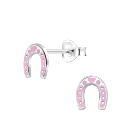 Hoefijzer roze | 925 Sterling Zilver | Kinderoorbellen