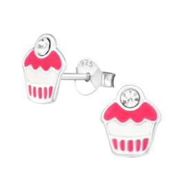 Cupcake roze/wit | 925 Sterling Zilver | Kinderoorbellen