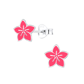 Hawaii bloem roze | 925 Sterling Zilver | Kinderoorbellen