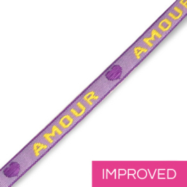 Lint met tekst per meter | Amour | Purple-yellow