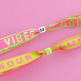 Lint met tekst per meter | Good Vibes | Neon pink-green