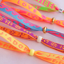 Lint met tekst per meter | Love | Neon orange-pink