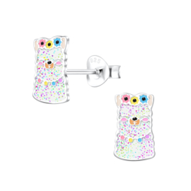 Lama glitter bloemen | 925 Sterling Zilver | Kinderoorbellen