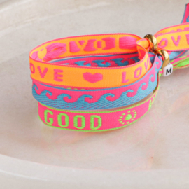 Lint met tekst per meter | Love | Neon orange-pink