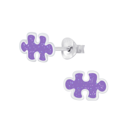 Puzzelstuk paars | 925 Sterling Zilver | Kinderoorbellen