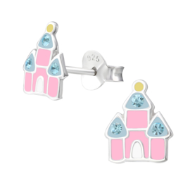 Kasteel roze | 925 Sterling Zilver | Kinderoorbellen