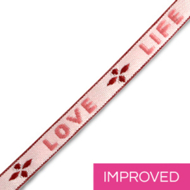 Lint met tekst per meter | Love Life | Pink-warm red