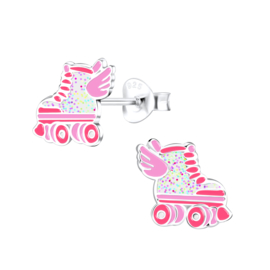 Rolschaatsen glitter roze | 925 Sterling Zilver | Kinderoorbellen