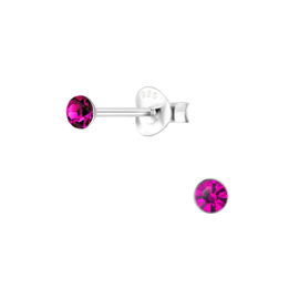 Knopje Fuchsia 3mm | 925 Sterling Zilver | Kinderoorbellen