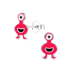 Monster Alien rood | 925 Sterling Zilver | Kinderoorbellen