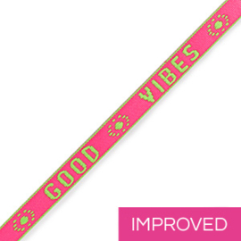 Lint met tekst per meter | Good Vibes | Neon pink-green