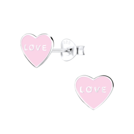 Hart 'Love' licht roze | 925 Sterling Zilver | Kinderoorbellen