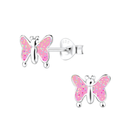 Vlinder roze glitter | 925 Sterling Zilver | Kinderoorbellen