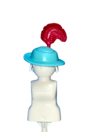 hoed aqua blauw / roze veer 30245013