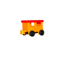 trein wagon oranje zwarte wielen rood dak