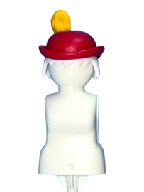 victoriaanse bol hoed gele pluim