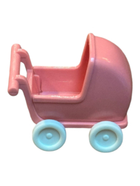 Poppenwagen  roze/wit