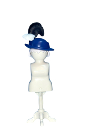 hoed blauw / zwart & witte veer 30030093