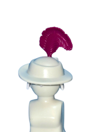 hoed wit / donker roze veer 30253813