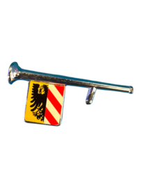 Trompet met riddervlag zilver en sticker - Muziekinstrument - 30080993 vintage