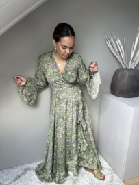 Boho wrap dress green pailsley
