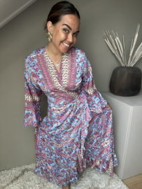 Boho wrap dress blue multi
