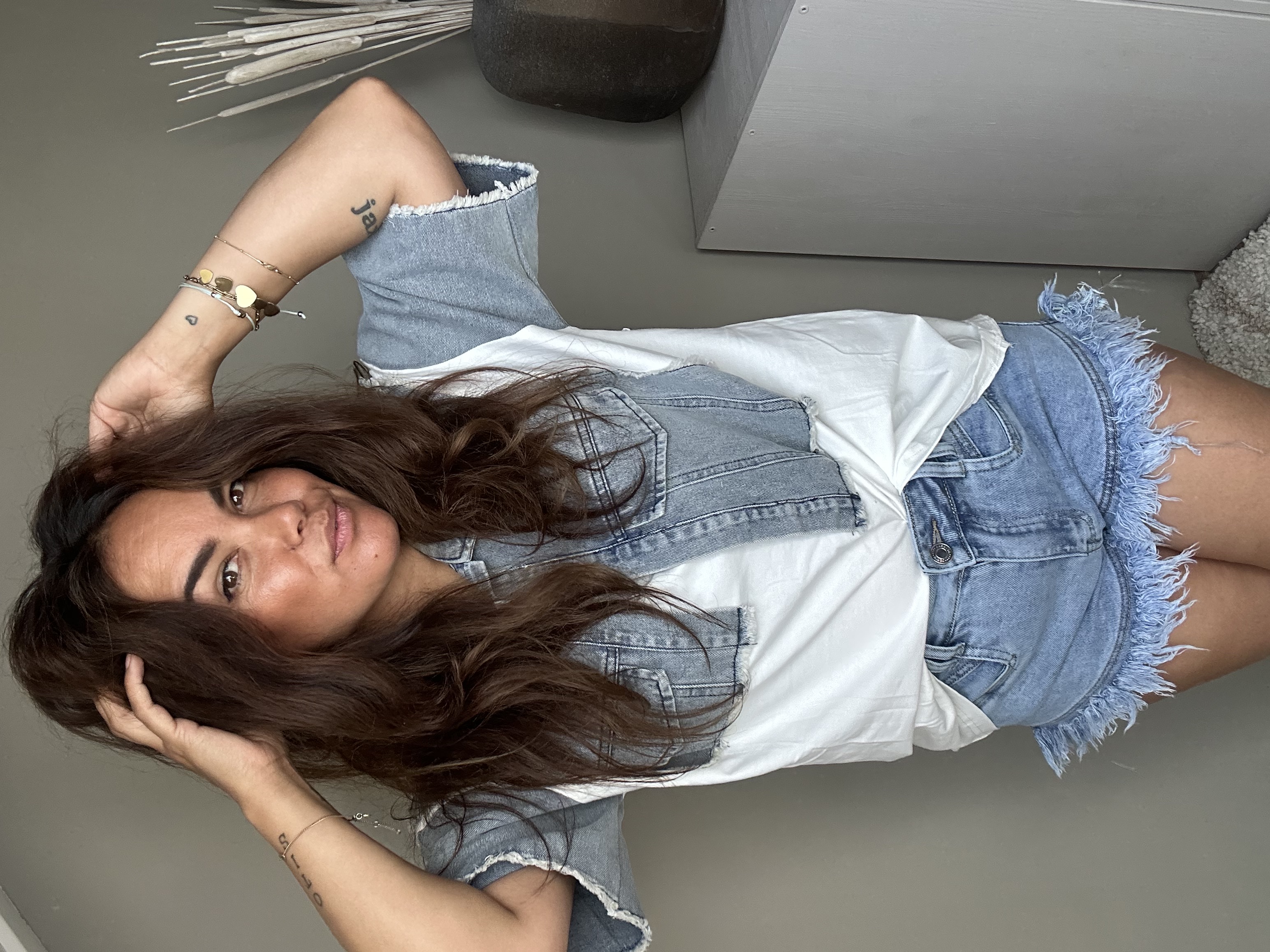 Denim detail tee