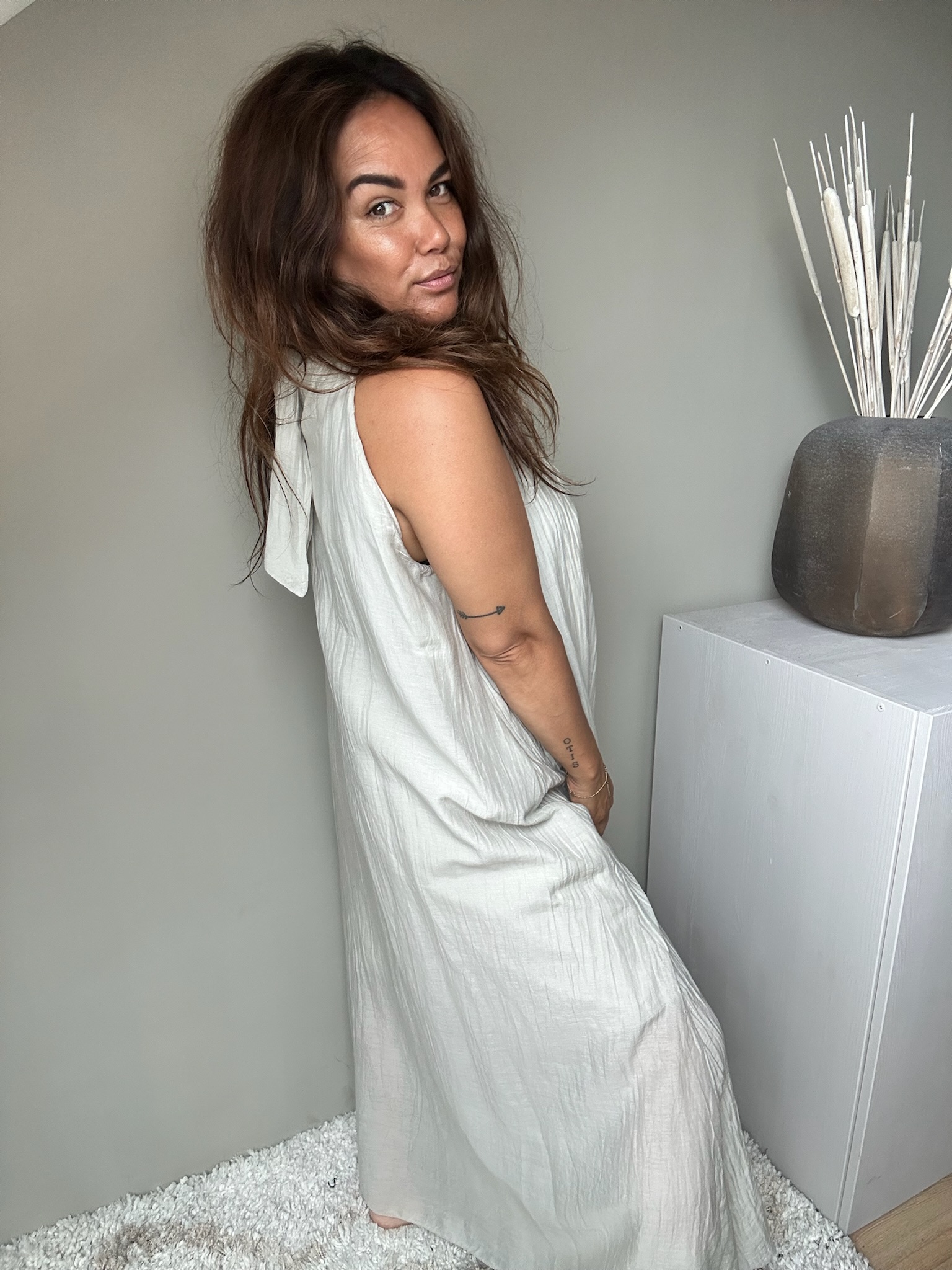 Silk halter dress beige