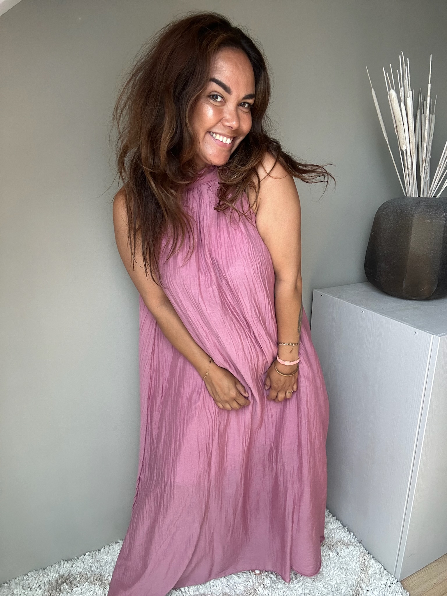 Silk halter dress pink