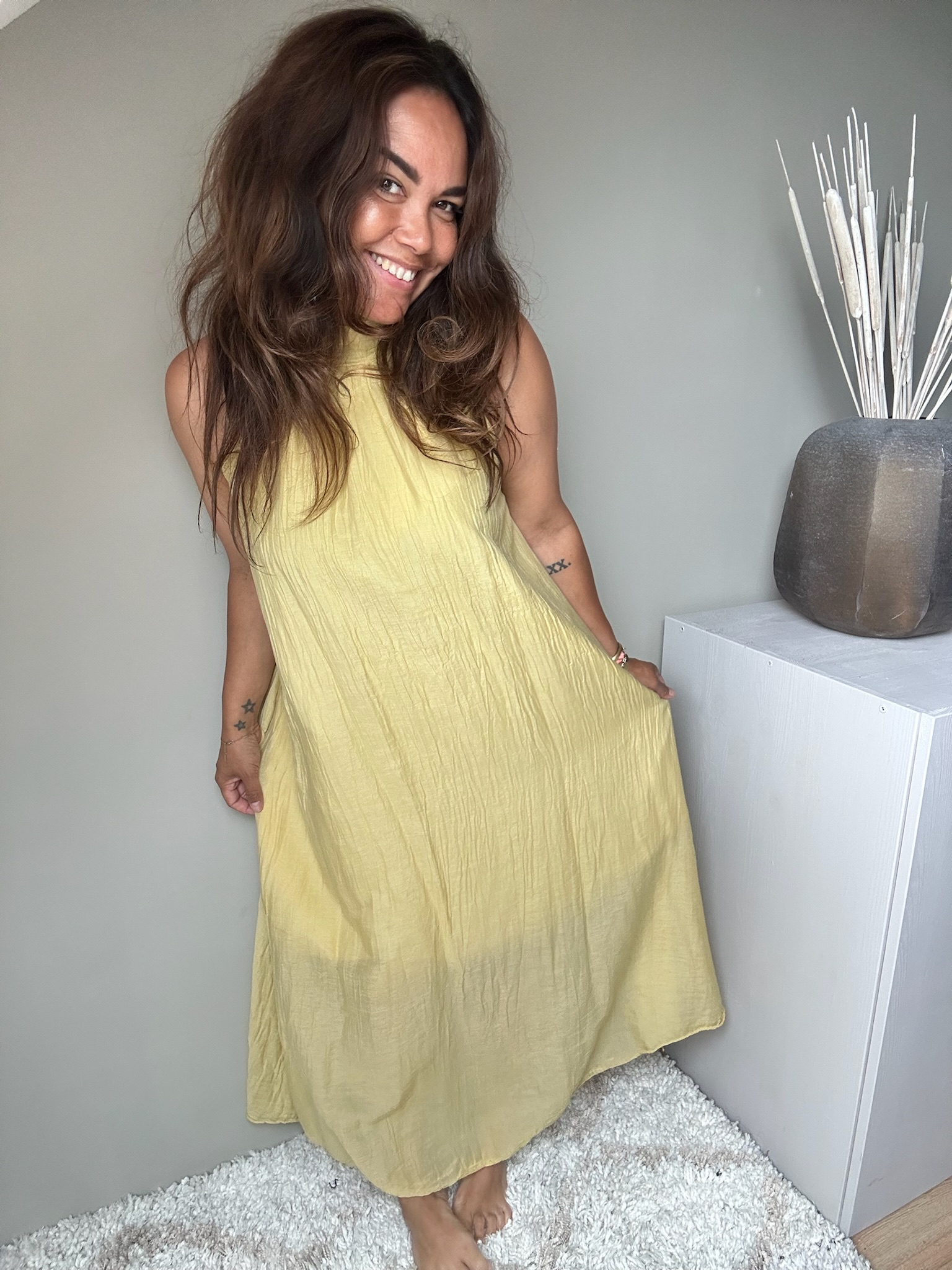 Silk halter dress yellow