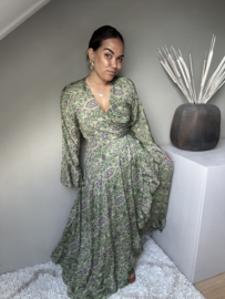 Boho wrap dress green pailsley