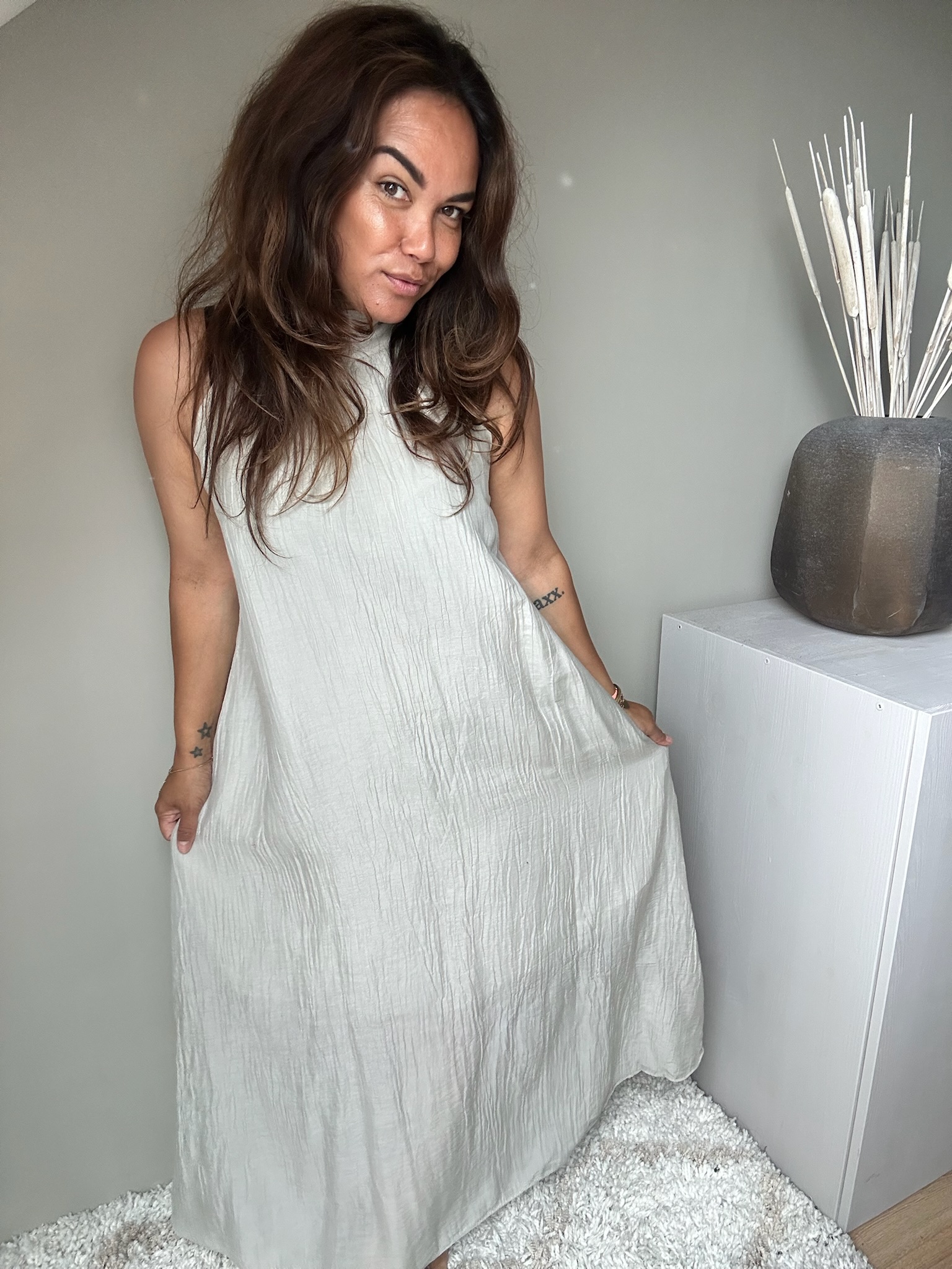 Silk halter dress beige