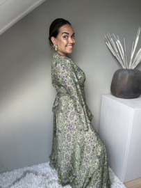 Boho wrap dress green pailsley
